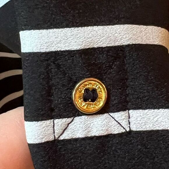 Calvin Klein Black & White Striped Zippered Blouse - Picture 12 of 16